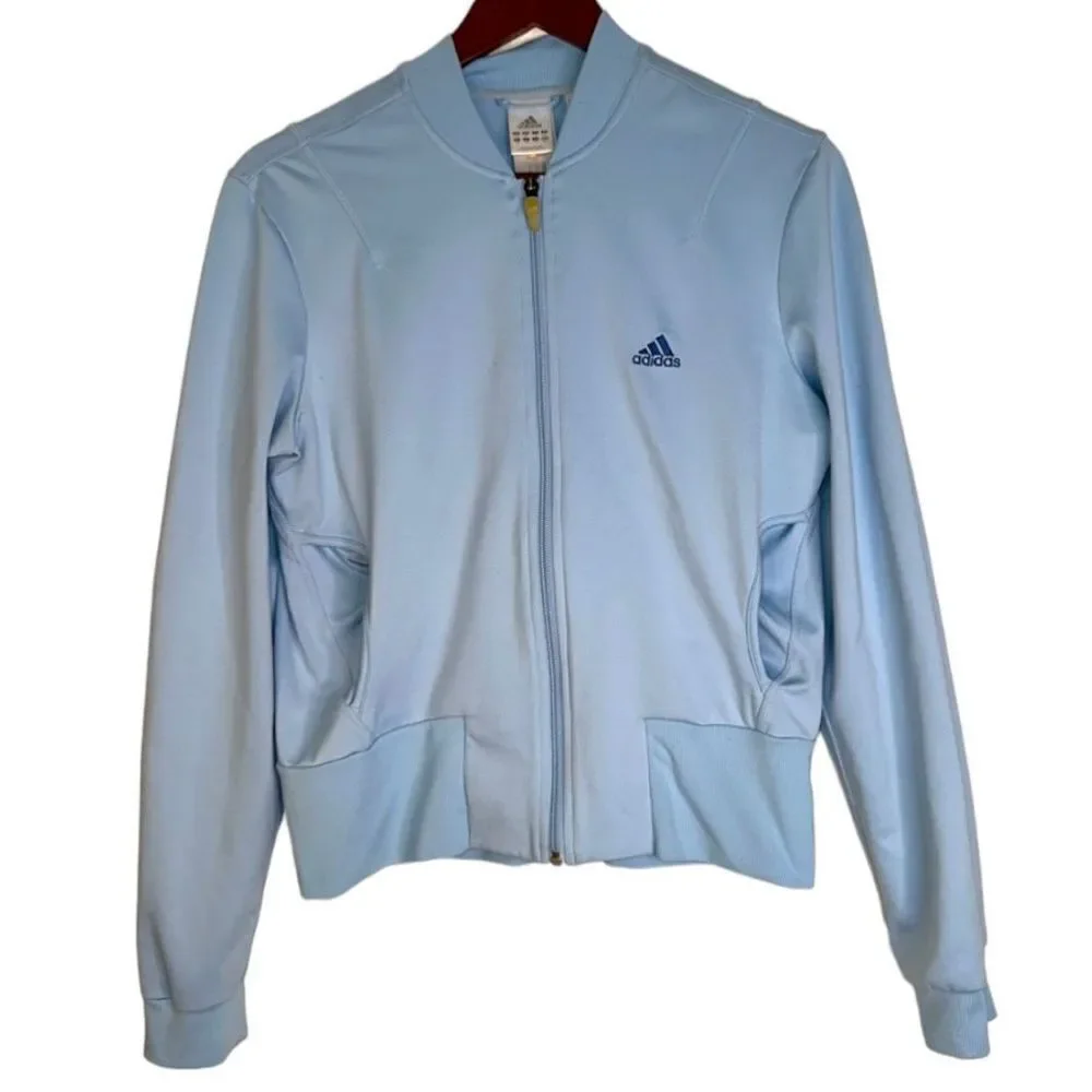 Adidas Women’s Medium Solid‎ Baby Blue Y2K Lightweight Full Zip Track Jacket